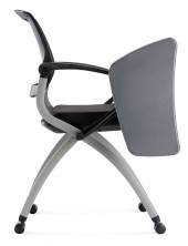 Zoom Chair With Castors And Tablet Arm. Black Mesh Back. Black Fabric Seat Only